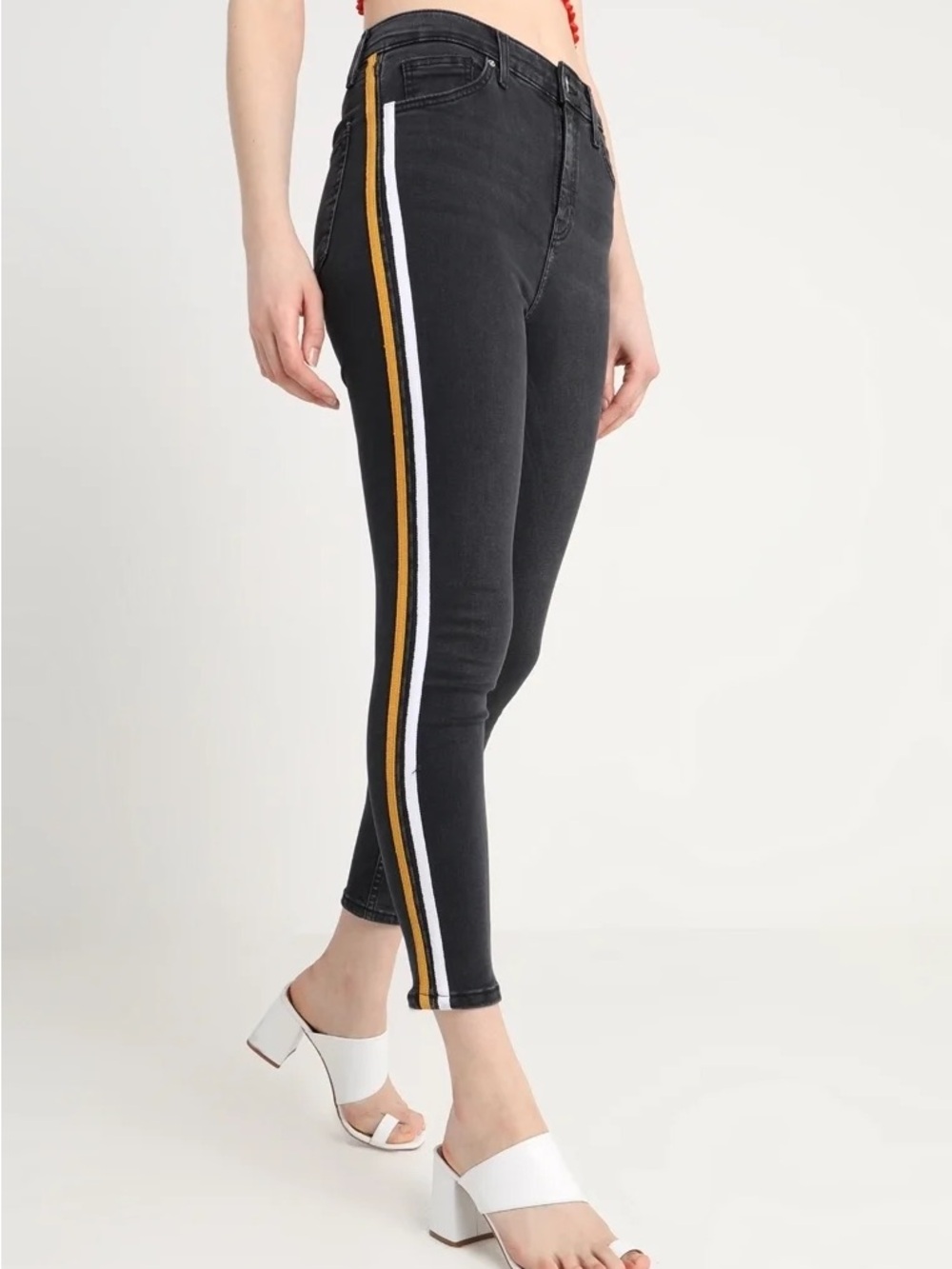 TOP SHOP women’s Skinny Jeans with White and Gold Side Stripe size US 10